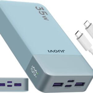 JUOVI J2651 Portable Charge, 35W 20000mAh USB C In & Out Power Bank, Battery Pack with QC3.0+PD3.0 35W High-Speed Charging for Bluetooth Earbud, Mobile Phone, Tablet (Blue)