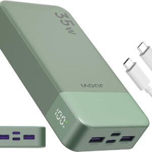 JUOVI J2651 Portable Charge, 35W 20000mAh USB C In & Out Power Bank, Battery Pack with QC3.0+PD3.0 35W High-Speed Charging for Bluetooth Earbud, Mobile Phone, Tablet (Green)
