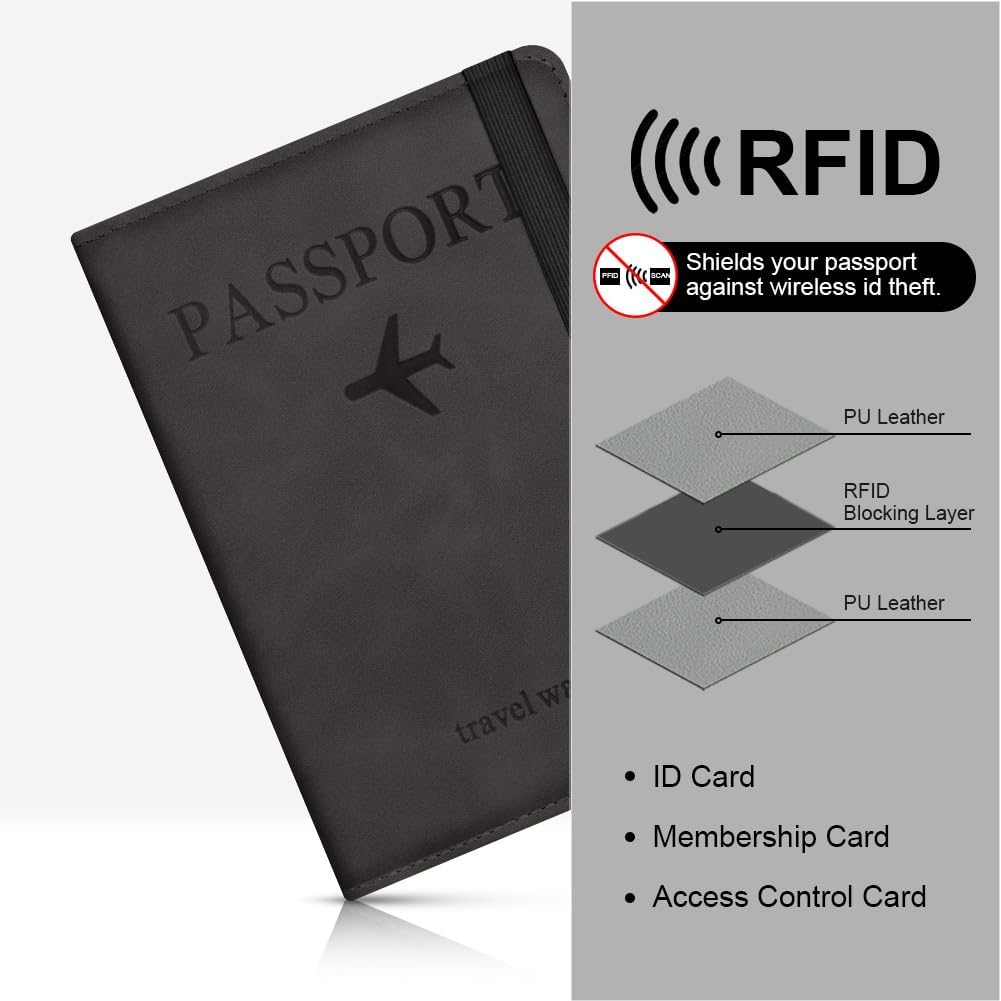AOOSU Passport Holder Cover, PU Leather Passport Cover with RFID Blocking Travel Wallet, Portable Universal Travel Wallet Case Organiser for Money, Boarding Passes, Credit Cards Black - Image 5