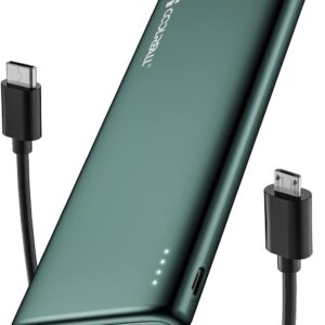 Coolreall Power Bank 10000 mAh, Slim & Light Portable Charger, Battery Pack Fast Charging with USB-C (In & Out), 2 USB Ports Output & Micro USB Input, Powerbank Compatible with iPhone, Samsung, iPad