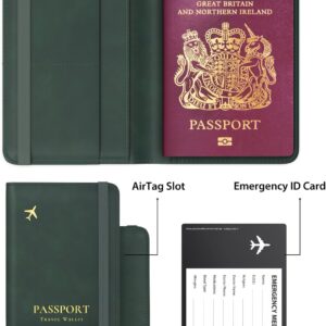 Passport Holder Airtag Wallet Stouchi UK Passport Cover with RFID Blocking Protector PU Leather Travel Wallet Organiser Document Holder for Men&Women Passport,Business Cards,Boarding Passe(Deep Green)