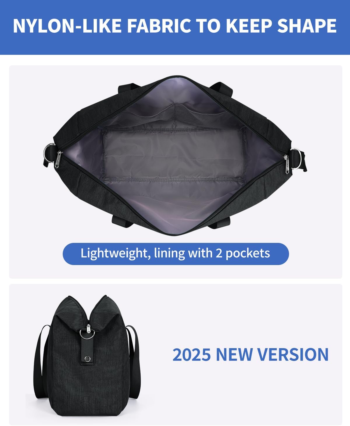 Narwey for Easyjet Cabin Bag 45x36x20 New Easyjet Underseat Bag Foldable Hospital Travel Duffel Carry on Luggage Weekend Overnight Holdall Bags for Women and Men 25L (Black) - Image 3