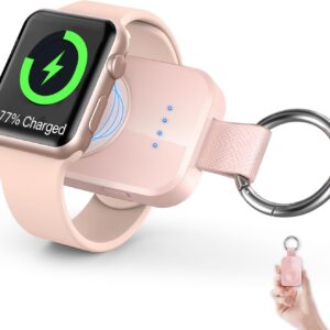 i.VALUX Portable Wireless Charger Compatible with Apple Watch Series 11,10,9,8,7,6,5,4,3,2,SE,Ultra 1/2/3,Mini 1000mAh iWatch Smart Keychain Power Bank,41/45/44/42/40/38/49mm Travel Charger Gift(Pink)