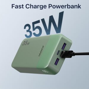 JUOVI J2651 Portable Charge, 35W 20000mAh USB C In & Out Power Bank, Battery Pack with QC3.0+PD3.0 35W High-Speed Charging for Bluetooth Earbud, Mobile Phone, Tablet (Green)