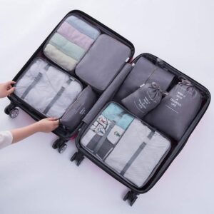 Travel Packing Cubes, Toifucos Multifunction 8pcs/set Luggage Organiser Compression Suitcase Essential Bag, Dark Gray