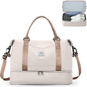 for Ryanair Airlines Underseat Cabin Bag 40x30x20 Weekend Overnight Carry on Holdall 40x20x25 for Women Travel Duffel Sport Gym Tote Mum Hospital Bags with Wet Pocket,A04-Beige-Brown