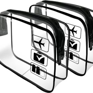 Clear Travel Toiletries Bag, 2 Pcs TSA Approved Toiletry Bag with Zippers Travel Accessories Portable Waterproof Cosmetic Clear Makeup Bag for Women and Men (Black)