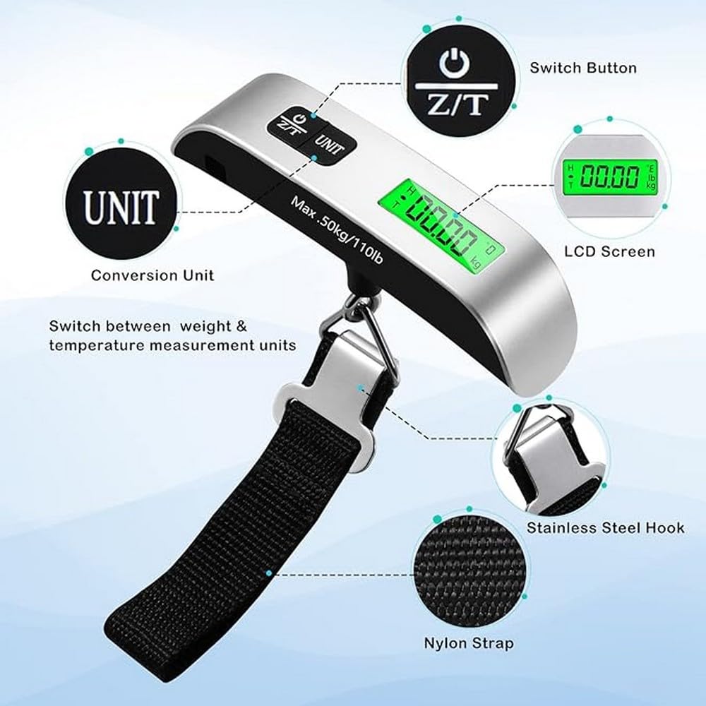 Blendura Digital Luggage Scale, Portable Luggage Weight Scale, Hanging Suitcase Weigher for Travel, Suitcase Scale with Temperature Measurement Function 110 lb/ 50KG Capacity - Image 3