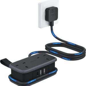 NTONPOWER Travel Extension Lead, Cruise Essentials Extension Lead with USB Slots, 1.2M Extension Cord with 2 Way Outlets 3 USB(1 Type C) for Cruise Travel Essential Hotel Home Office Camping