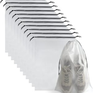 12 Pcs Shoe Bags for Travel PLULON Clear Drawstring Travel Shoe Bags for Packing Waterproof Dustproof Shoes Organizer Pouch Travel Accessories Shoe Storage Bag for Women Men Portable Travel Essentials