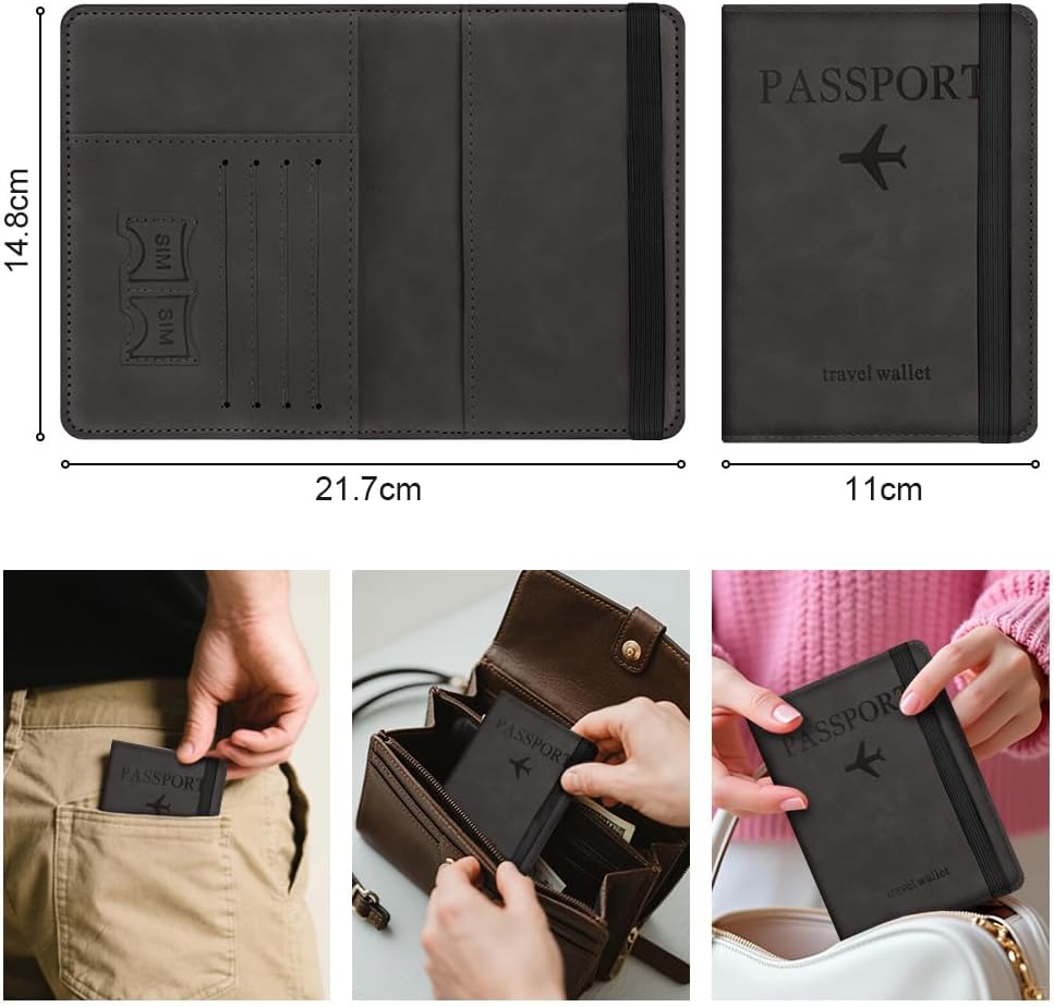 AOOSU Passport Holder Cover, PU Leather Passport Cover with RFID Blocking Travel Wallet, Portable Universal Travel Wallet Case Organiser for Money, Boarding Passes, Credit Cards Black - Image 2