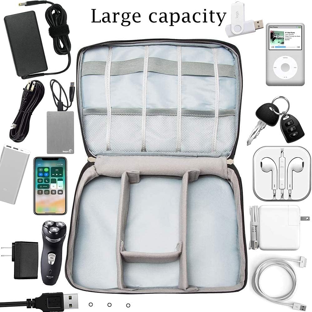 Electronic Organizer, Portable Travel Organizer Bag, Waterproof Electronics Accessories Storage Cases for iPad, Cables, Chargers, Hard Drive, Power Bank, Game Cards (Black) - Image 3