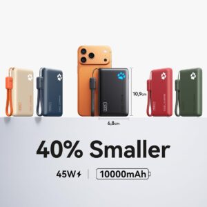 INIU 45W Power Bank, Ultra Slim 10000mAh Portable Charger Fast Charging, USB C in&Out Battery Pack, Mobile Phone Portable Power Banks Compatible with iPhone 17 16 15 Samsung S22 S21 Google iPad etc