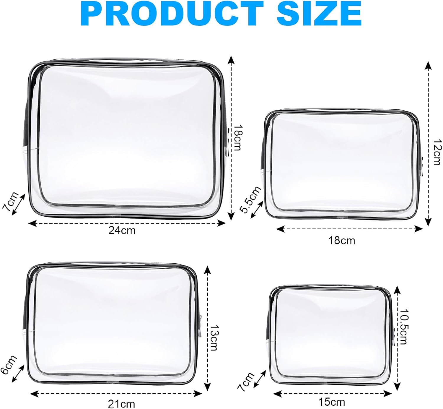 4-Pack Clear Wash & Makeup Bags TSA Approved Makeup Bags, PVC Waterproof Travel Wash Bags for Family, Men, Women (Largea, Medium, Small, Minimum) - Image 2