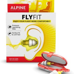 Alpine FlyFit Earplugs for Flying – Prevent Ear Pain & Regulates Air Pressure – Aeroplane Travel Essentials – Comfortable & Reusable with Ultra Soft Filter for Flight – Holiday Essentials – 17 dB
