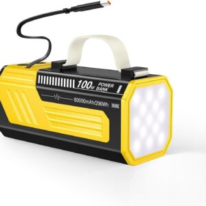 PowerBank 80,000 mAh 100 W Fast Charging Function, Large Power Bank, USB C with Cable, Portable External Battery Compatible with iPhone, Tablets, iPad, Samsung (Yellow)