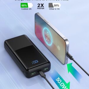 Coblob Power Bank 27000mah, Powerbank Fast Charging with Usb C, External Battery Pack, Mobile Phone Portable Charger with LED Display, PD 3.0 QC 4.0 Charging Bank with 3 Outputs & 2 Inputs (Black)