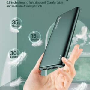 Coolreall Power Bank 10000 mAh, Slim & Light Portable Charger, Battery Pack Fast Charging with USB-C (In & Out), 2 USB Ports Output & Micro USB Input, Powerbank Compatible with iPhone, Samsung, iPad