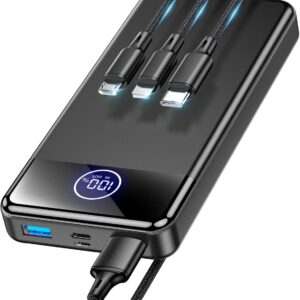 Power Bank Fast Charging 26800mAh,Portable Charger 22.5W Phone Battery Pack Attached USB-C/iOS/Micro-USB Cable, Powerbank for iPhone 17 16 15 14 13 Samsung, for Travel Camping Essentials