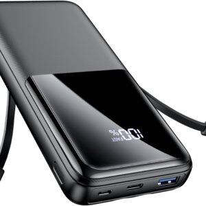 Power Bank Fast Charging, 15000mAh Portable Charger with Built-in Cables, USB-C Powerbank with LED Display & 4 Outputs, Battery Pack Compatible with iPhone 16 15 14 13 Android and more