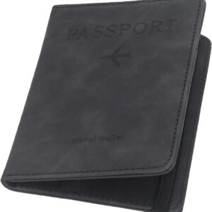 Passport Holder PU Leather RFID Blocking Passport Cover Travel Wallet Case with Card Slot & Elastic Strap Passport Covers(Black)