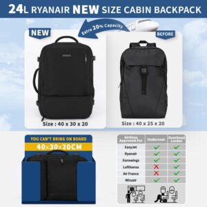 ZОMFELT New Ryanair Cabin Bags 40x30x20 Travel Backpack, 24L Underseat Travel Bag Rucksack with Shoe Compartment, Carry on 15.6-Inch Laptop Backpack, School Hiking Work Backpack for Men Women, Black