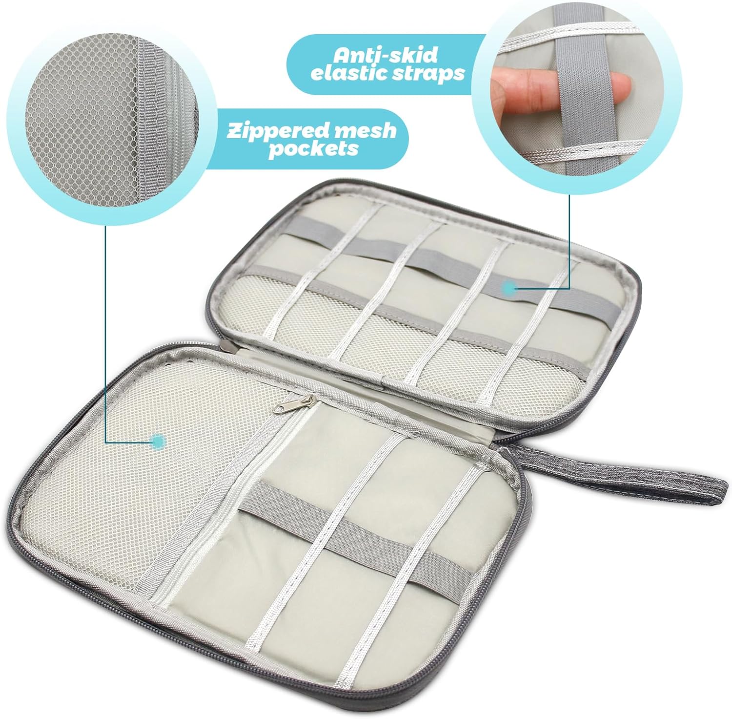 GOEDEKE Travel Cable Organiser - Electronics Accessories Organizer, Gadget Bag for Power Bank, Memory Card, Charger, Hard Disk (Grey) - Image 4