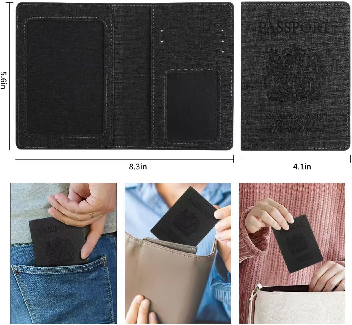 Cinocratic RFID Blocking Passport Holder Cover & Travel Wallet - PU Leather Organiser for Credit Cards, Boarding Pass and ID Cards | Travel Accessories for Men&Women (Black) - Image 6