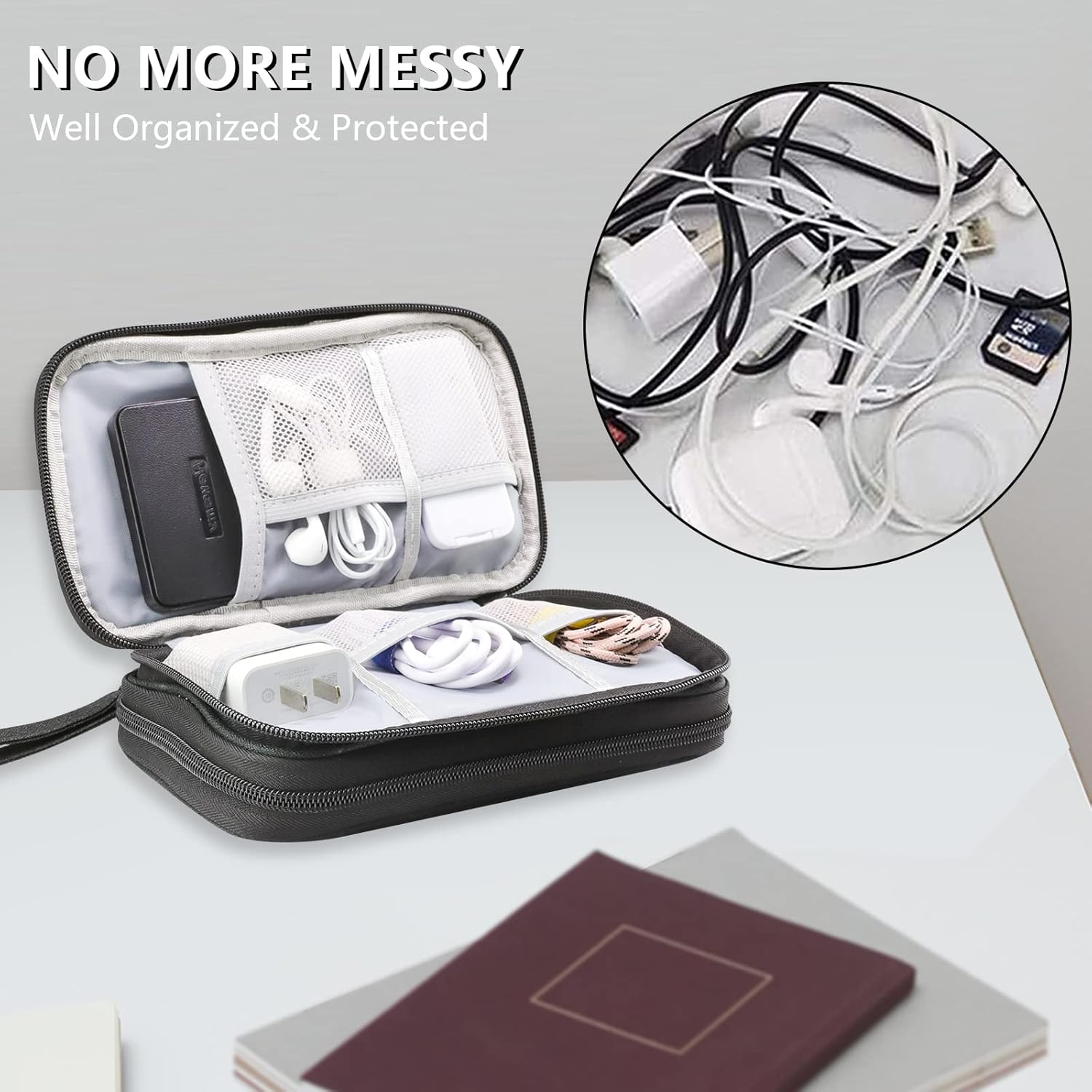 Teskyer Electronics Accessories Organiser Bag, Waterproof Cable Organiser Bag, Travel Gadget Bag, Holiday Essentials for Men Women, 8.5 x 5 Inch, Black - Image 2