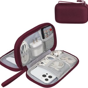 Simpolor Cable Organiser Bag, Double-Layer Electronics Accessories Bag Organiser for Cables, Universal Carry Travel Gadget Bag for Cables, Power Bank, USB Drive, Charger Hard Disk (A-Wine Red)