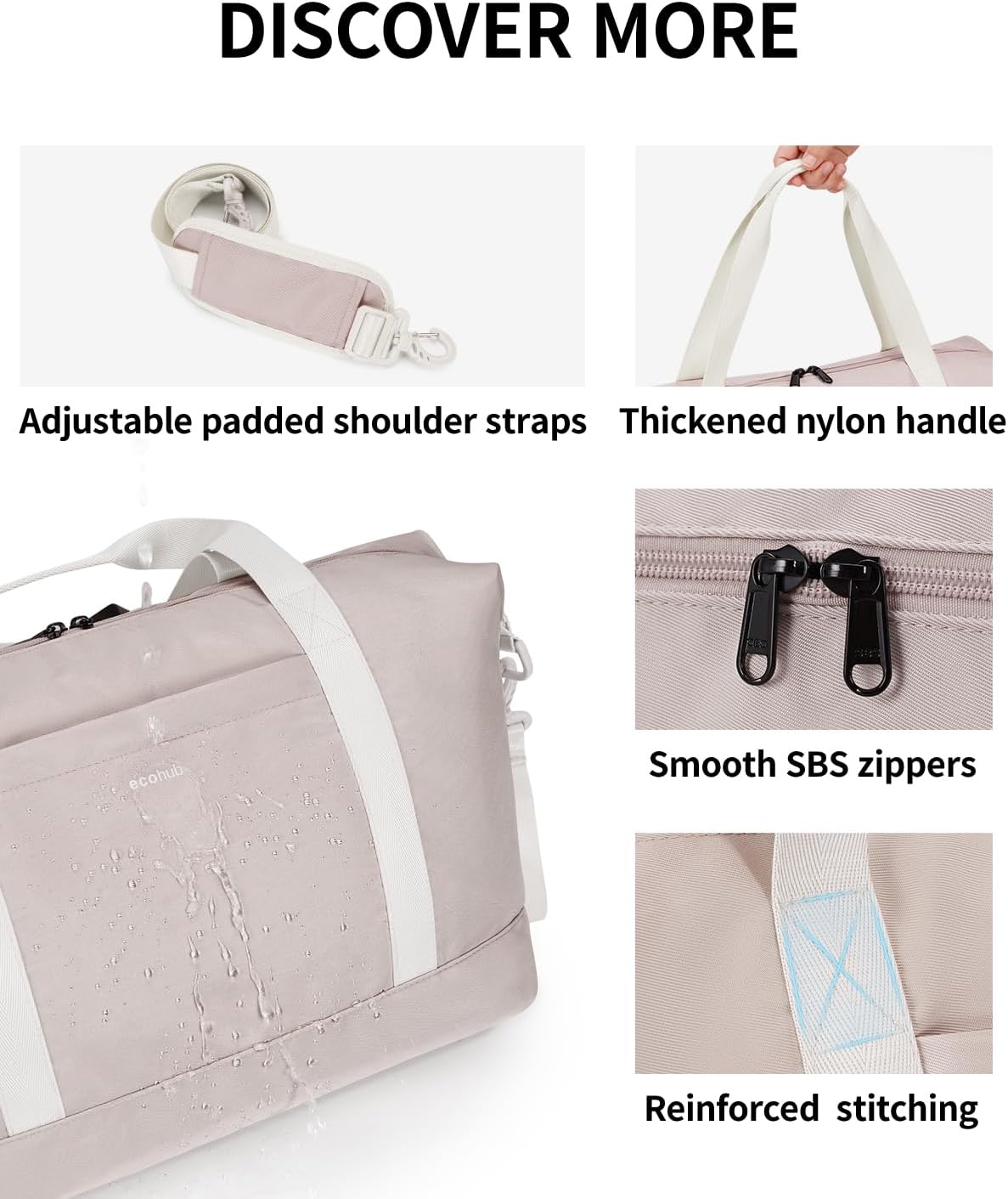 ECOHUB Ryanair Cabin Bags 40x30x20, 24L Underseat Hand Luggage Bag, Foldable Carry On Bag with Removable Wet Pocket, Water-Resistant Overnight Hospital Weekend Bag for Women, Beige (Patent Pending) - Image 9