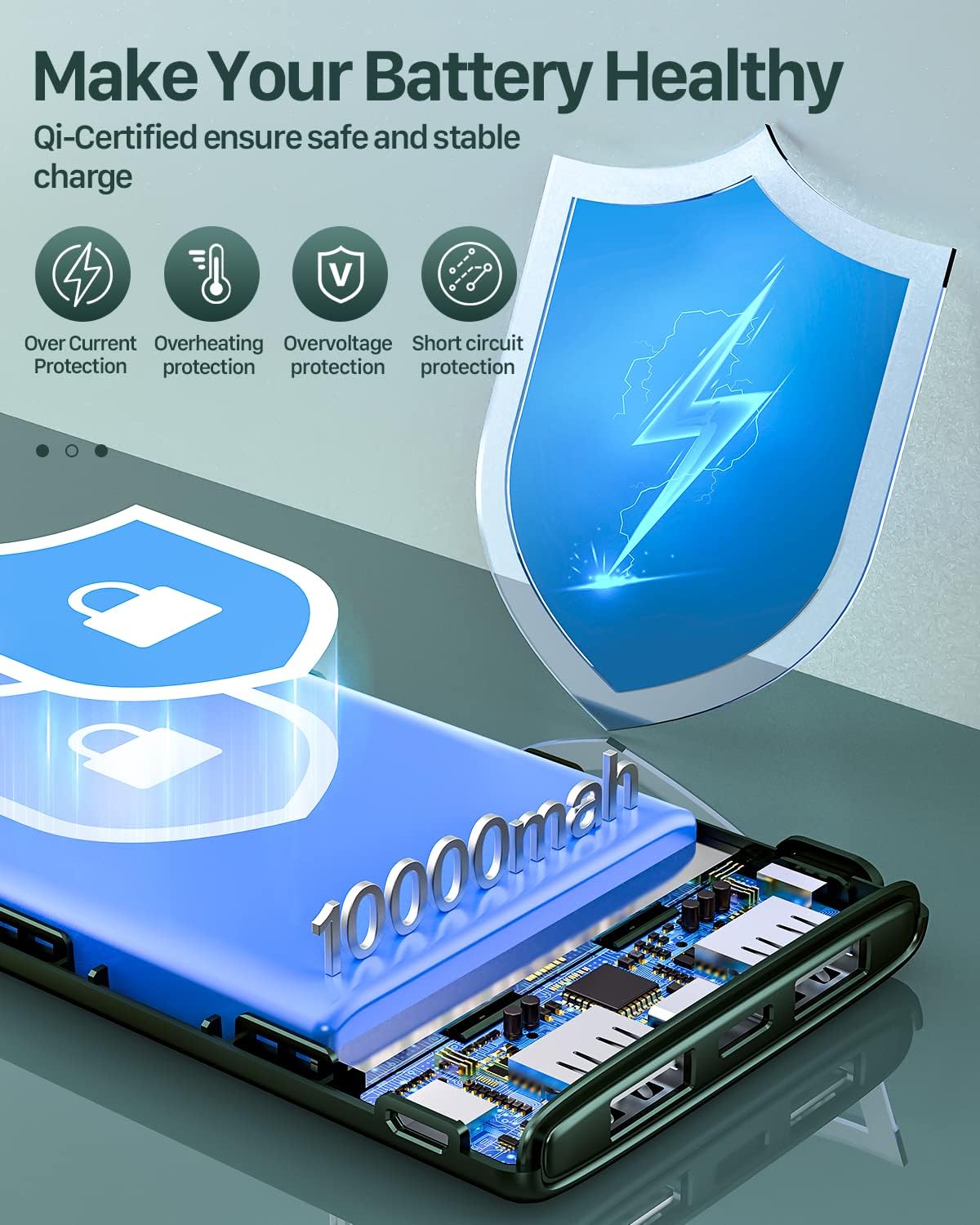 Coolreall Power Bank 10000 mAh, Slim & Light Portable Charger, Battery Pack Fast Charging with USB-C (In & Out), 2 USB Ports Output & Micro USB Input, Powerbank Compatible with iPhone, Samsung, iPad - Image 6