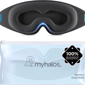 MyHalos® 100% Blackout Sleep Masks for Women & Men – Zero Eye Pressure Eye Mask for Sleeping -Our Halo Sleep Mask Includes a Storage Pouch- Black Eye Mask for Travel or Blindfold