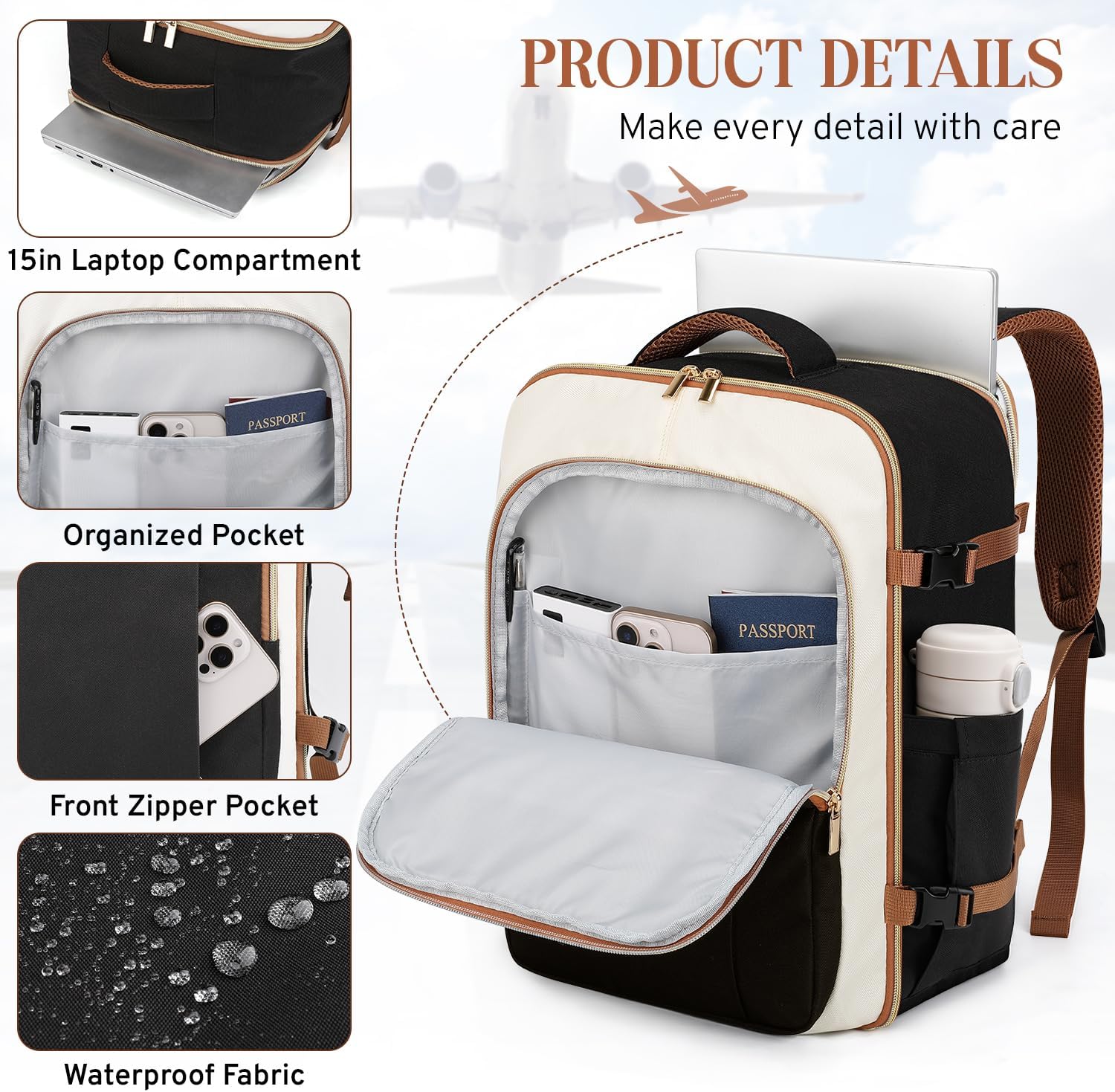 ETRONIK for New Ryanair Cabin Bags 40x30x20 Underseat, 24L Travel Backpack Cabin Size Hand Luggage Bag, Wizzair Water Resistant Carry on Bag, 15 inch Laptop Rucksack Backpack for Ryan Air, Easyjet - Image 5