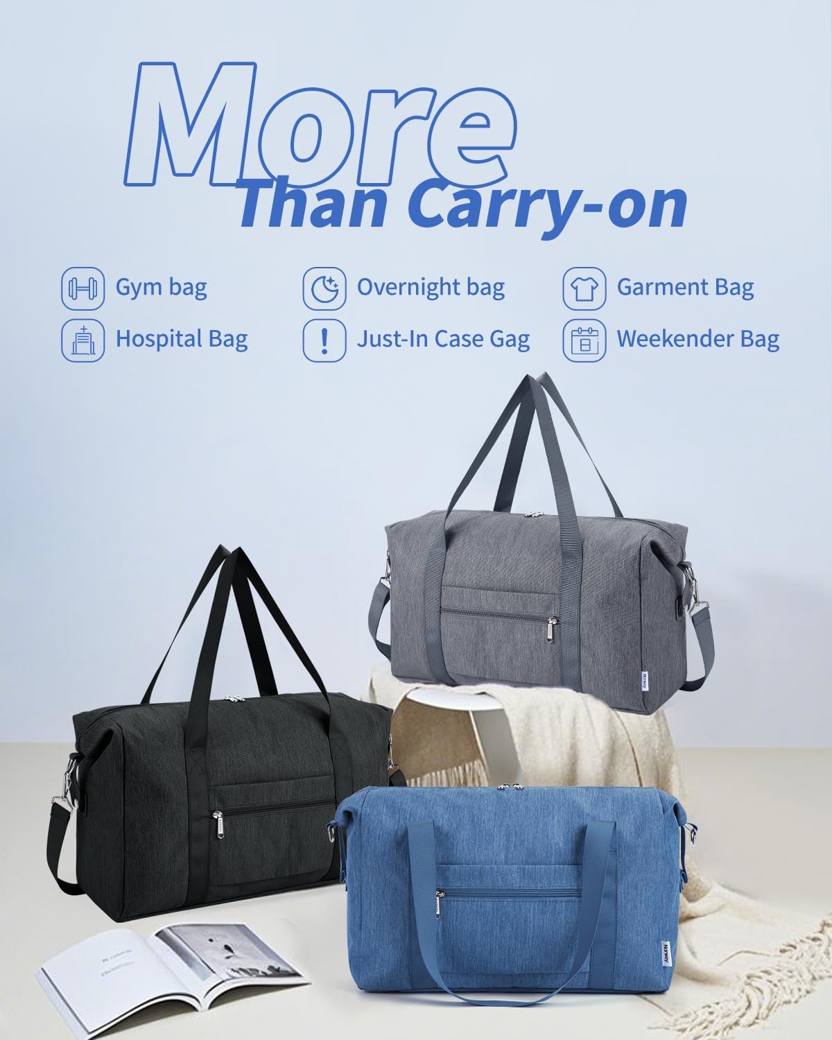 Narwey for Easyjet Cabin Bag 45x36x20 New Easyjet Underseat Bag Foldable Hospital Travel Duffel Carry on Luggage Weekend Overnight Holdall Bags for Women and Men 25L (Black) - Image 6