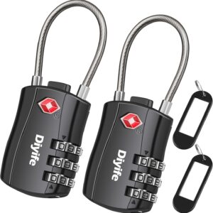 Diyife TSA Luggage Locks, [2 Pack] 3-Digit Security Suitcase Locks, Combination Padlock for Suitcases Flexible Cable Travel Lock, TSA Approved Luggage Locks for Suitcases Travel Luggage Bag Case