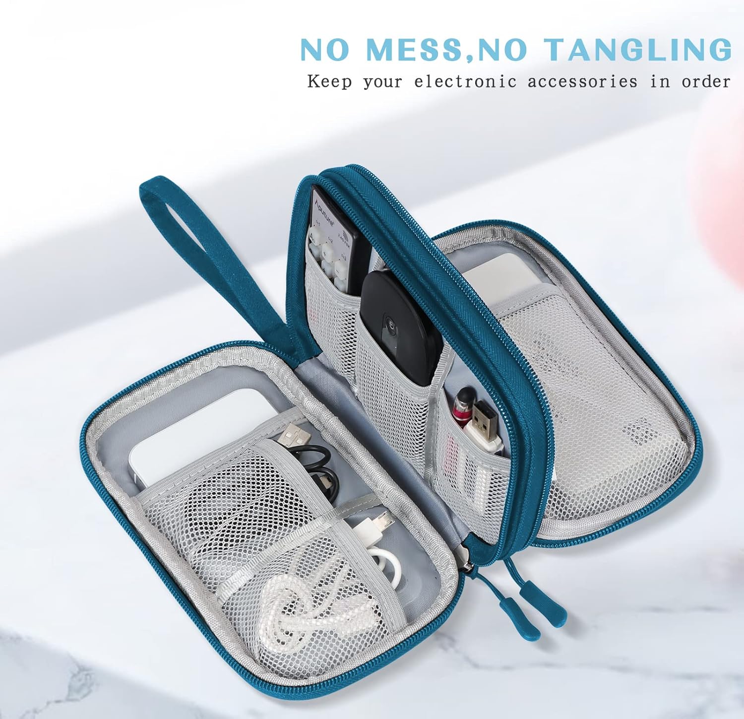 FYY Electronics Accessories Organiser Bag, Double-Layer Travel Cable Organiser Bag Pouch Portable Waterproof All-in-One Carry Travel Bag for Cable, Cord, Charger, Phone, Hard Disk S-Dark Green - Image 5