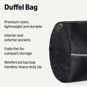 Amazon Essentials 32.4” (82.3cm) Extra Large Foldable Nylon Duffel Bag for Travel/Storage with Zipped Pockets, 9,254 Cubic Inch (150L), 50-LBS Capacity, Black (Previously Amazon Basics)