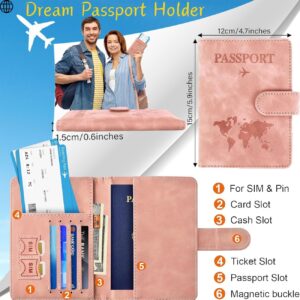 Passport Holder Cover Wallet Case, 2 Pcs PU Leather Travel Wallet with RFID Blocking Passport Book Holders Organiser Travel Must Haves Credit Cards Boarding Passes Covers for Men Women (Pink & Blue)
