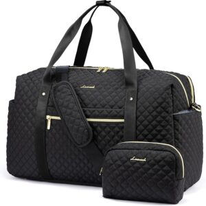 LOVEVOOK Travel Duffle Bag for Women, Weekend Overnight Bags with Cosmetic Bag, Large Waterproof Ladies Holdall for Hospital Maternity Gym, Carry On Flight Womens, Black