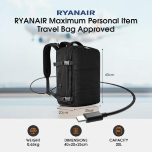 Samfolk Cabin Bags for Ryanair 40x20x25 Underseat Travel Bag 12 Pockets Hand Luggage Bag Cabin Bag with Separate Shoe Pocket for Women & Men Carry on Bag, 20L (black, 40x20x25)