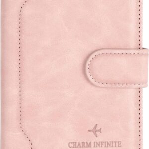 Toctax Passport Holder Cover, Leather RFID Travel Wallet Case Organiser with RFID Blocker, Passport Cover for Passport, Business Cards, Credit Cards, Boarding Passes (Pink)