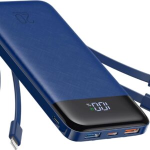 Charmast Power Bank with built-in Cables, 20000mAh Fast Charging 22.5W PD QC Quick Charge Portable Charger USB C compatiable with iPhone 17/16/15/14 Series, ipad, Android Phones
