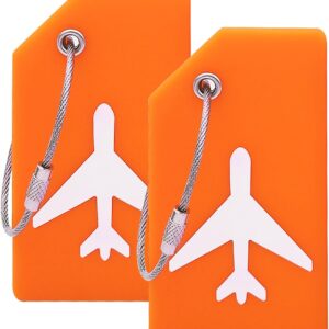 Silicone Luggage Tag with Name ID Card Perfect to Quickly Spot Luggage Suitcase by Ovener (Orange 2 Pack Tags)