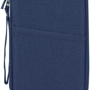 Passport Holder Travel Wallet, Large Capacity Travel Document Holder, RFID Blocking Waterproof Portable Travel Wallet Organiser for Cash Passport ID Card Credit Cards Flight Ticket Pen (Navy Blue)