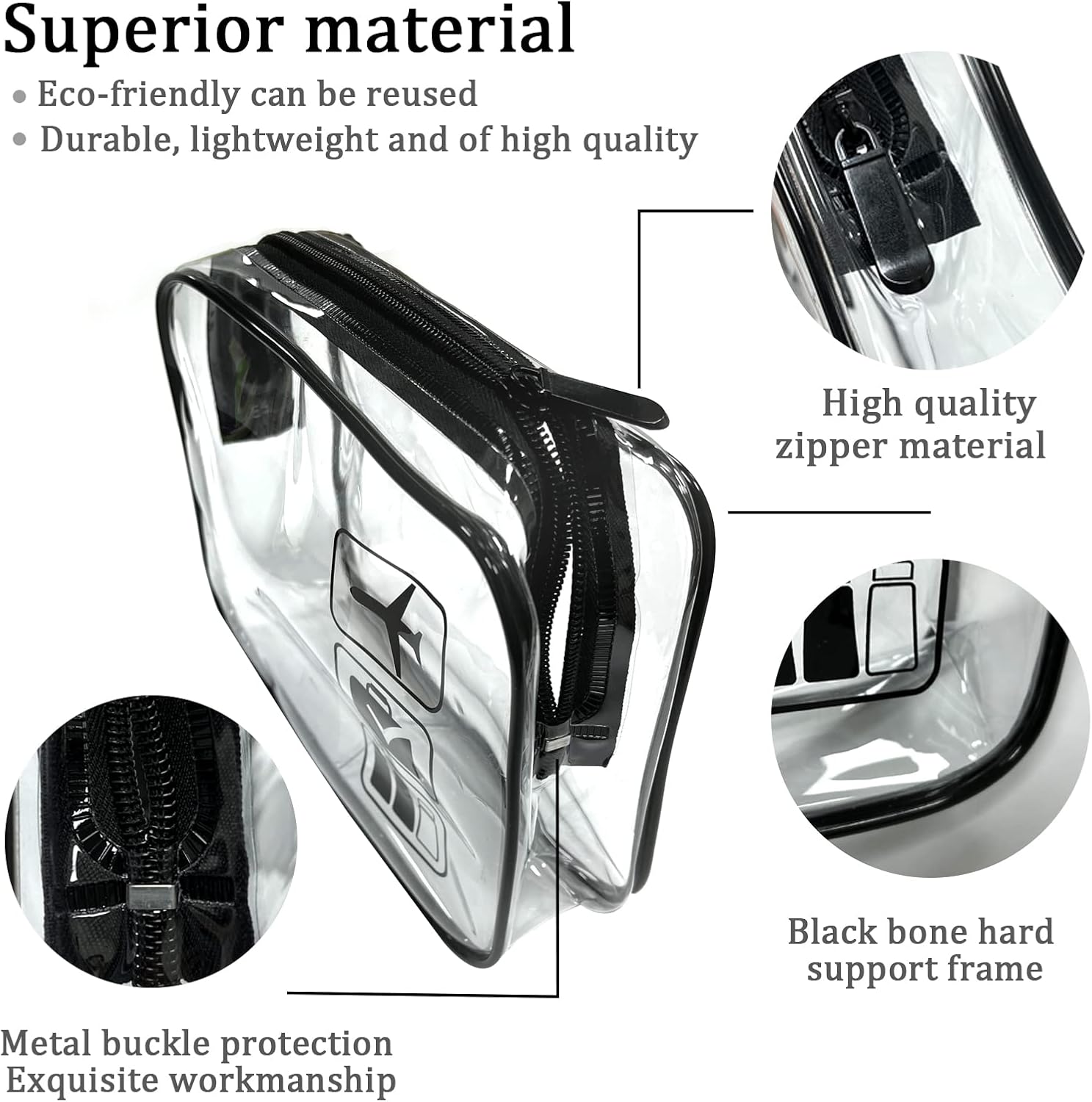 Clear Travel Toiletries Bag, 2 Pcs TSA Approved Toiletry Bag with Zippers Travel Accessories Portable Waterproof Cosmetic Clear Makeup Bag for Women and Men (Black) - Image 4