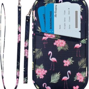 homchen RFID Blocking Travel Passport Wallet Holder, Document Organiser Case Credit Card Holders for Men and Women (Large Flamingo-RFID)