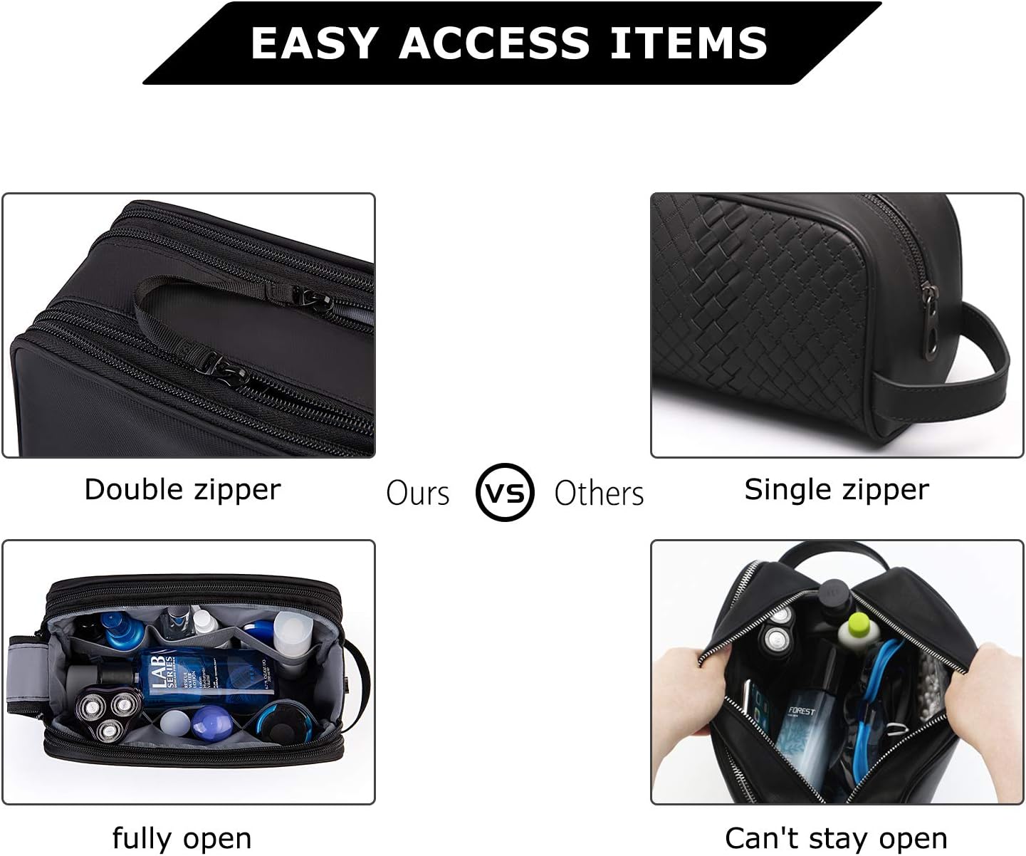 BAGSMART Wash Bag for Men Travel Toiletry Bag, Water-Resistant Toiletries Accessories Shower Shaving Organiser for Bathroom Camping Gym, Black - Image 5