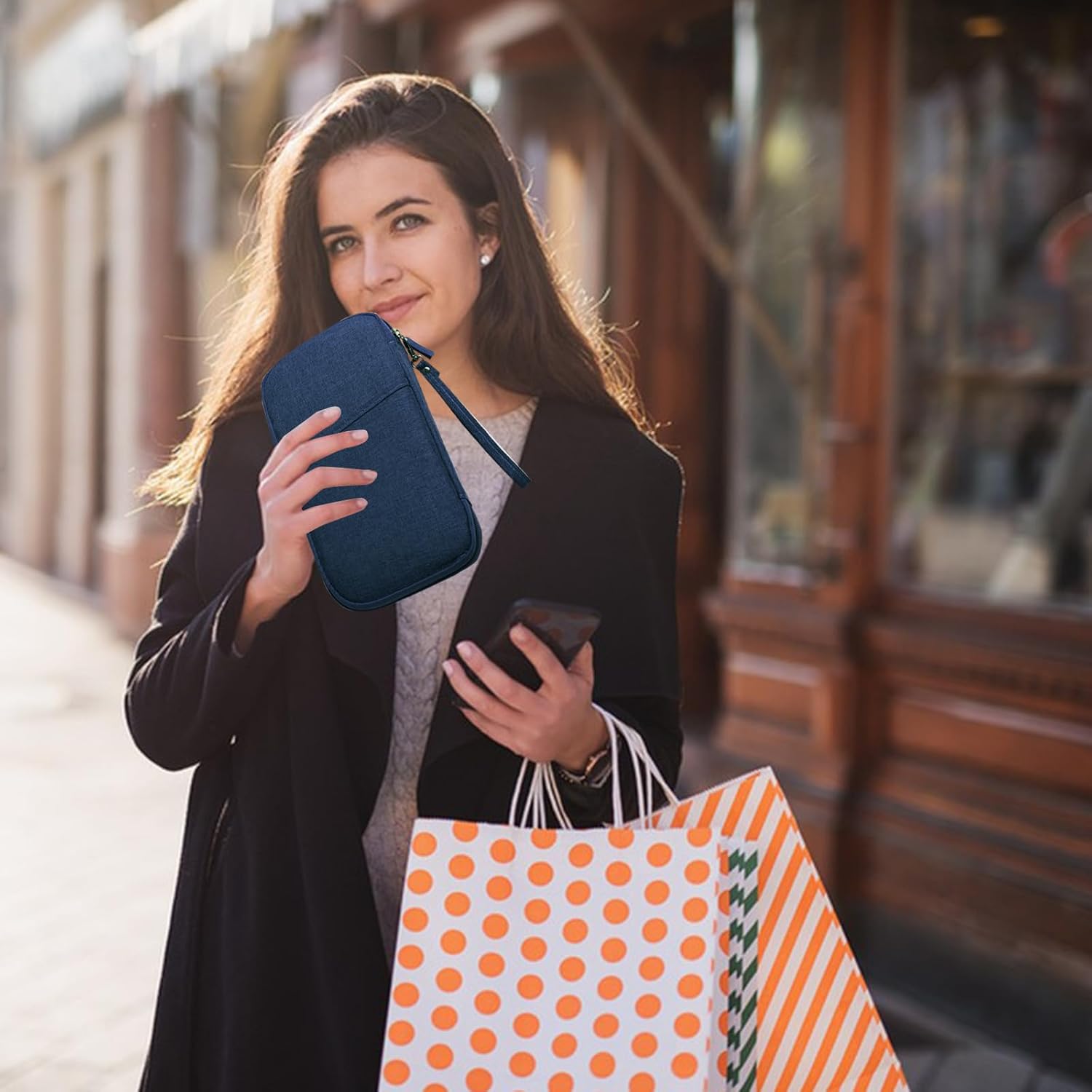 Passport Holder Travel Wallet, Large Capacity Travel Document Holder, RFID Blocking Waterproof Portable Travel Wallet Organiser for Cash Passport ID Card Credit Cards Flight Ticket Pen (Navy Blue) - Image 6