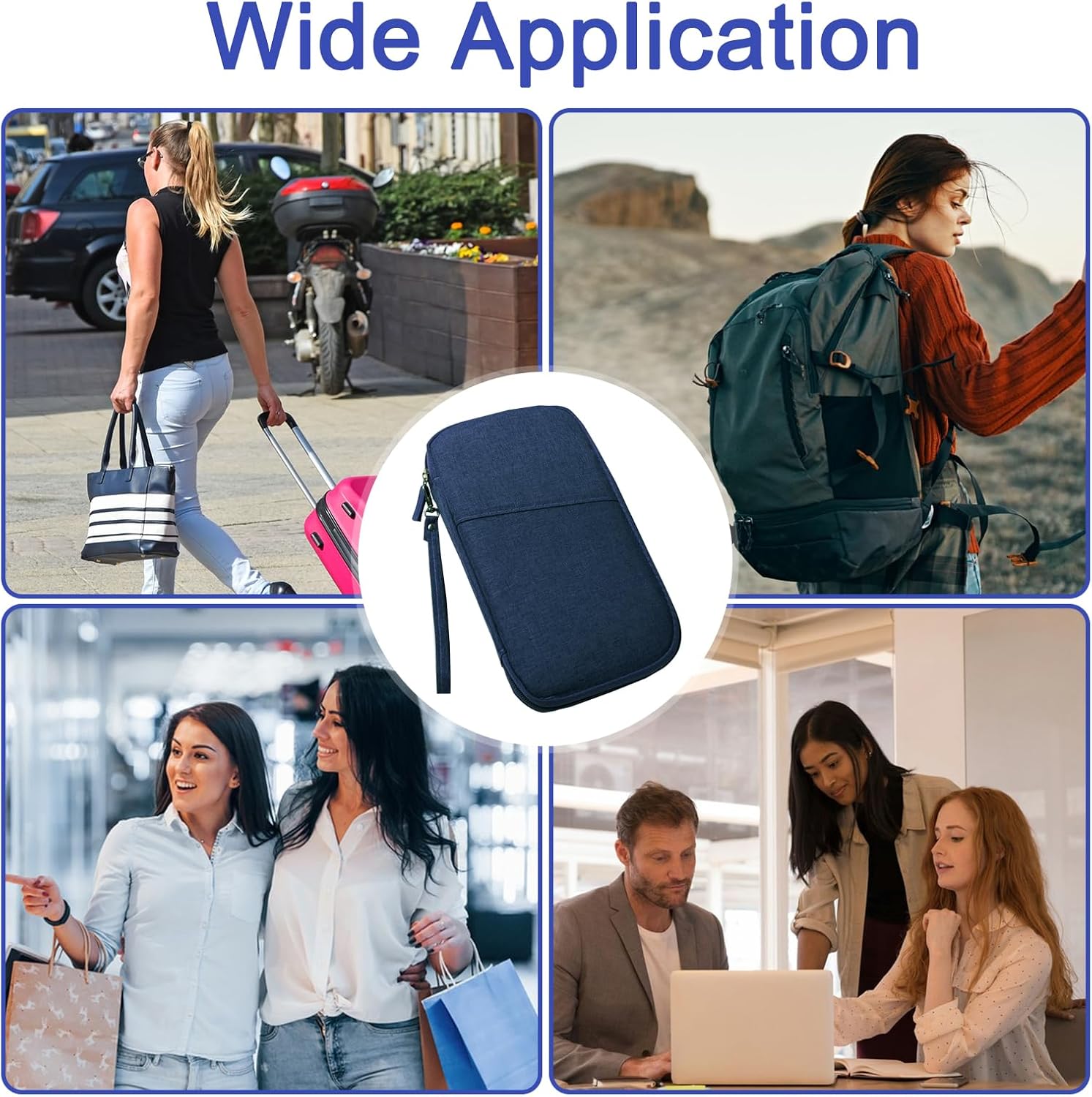 Passport Holder Travel Wallet, Large Capacity Travel Document Holder, RFID Blocking Waterproof Portable Travel Wallet Organiser for Cash Passport ID Card Credit Cards Flight Ticket Pen (Navy Blue) - Image 7